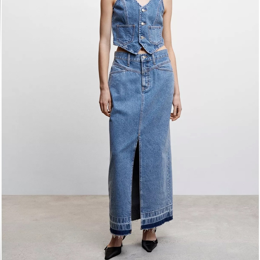 Mango Long Denim Skirt Size Large